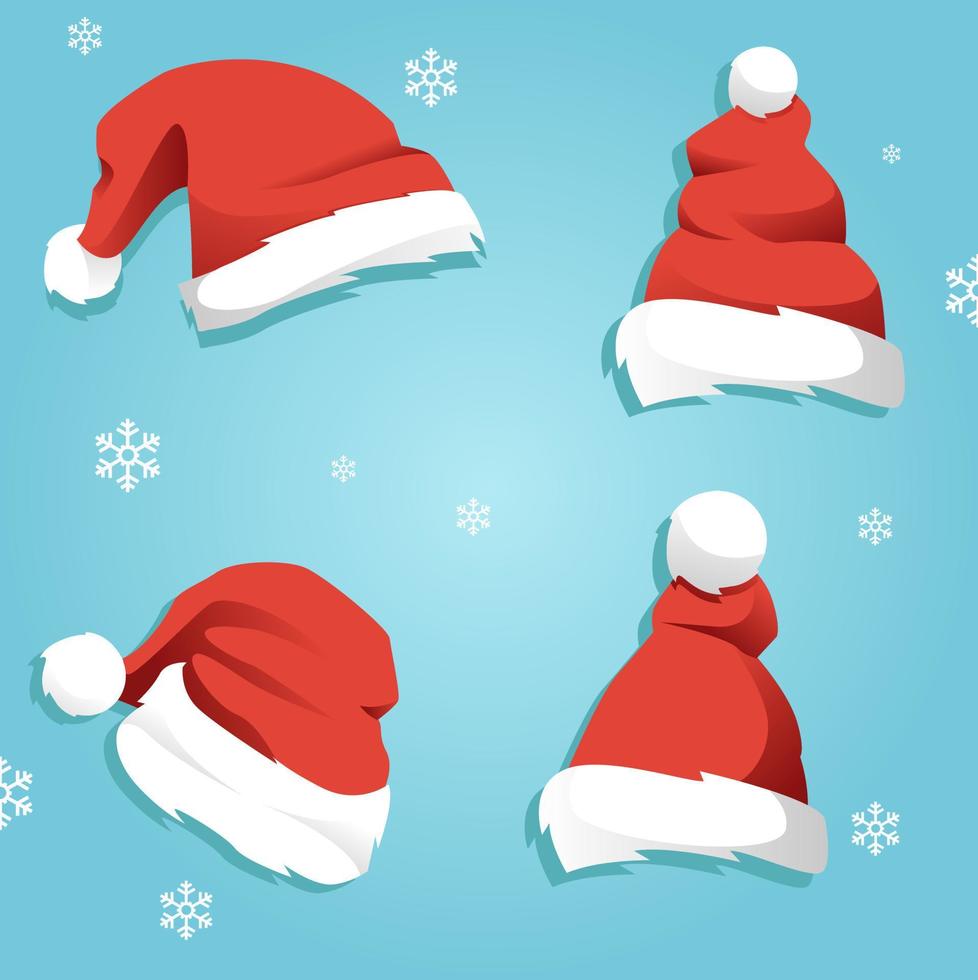 santa jul hatt vektor illustration. röd santa topp hatt isolerat på blå bakgrund