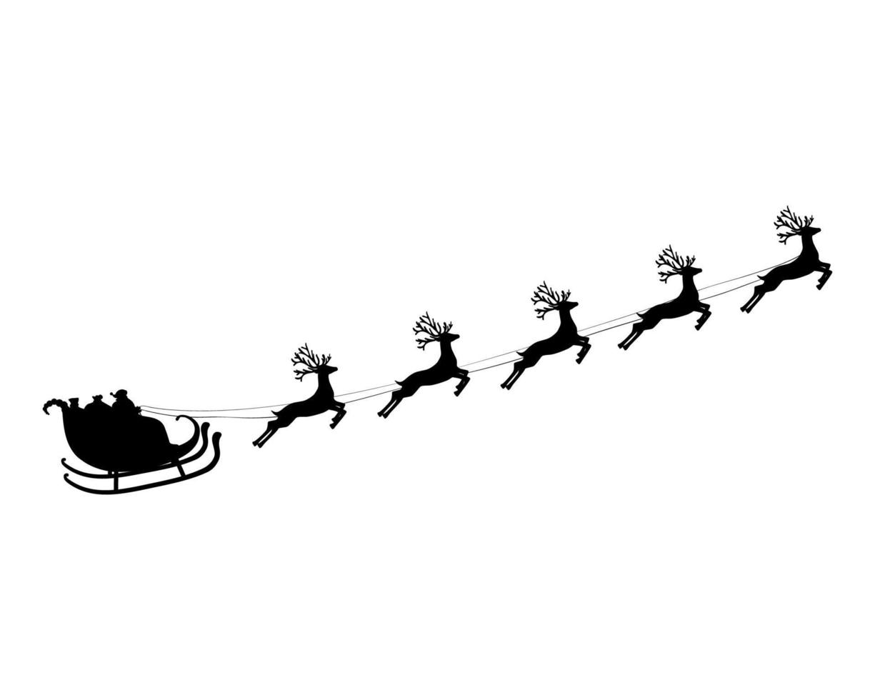 der weihnachtsmann reitet in einem schlitten im geschirr auf dem rentier vektor