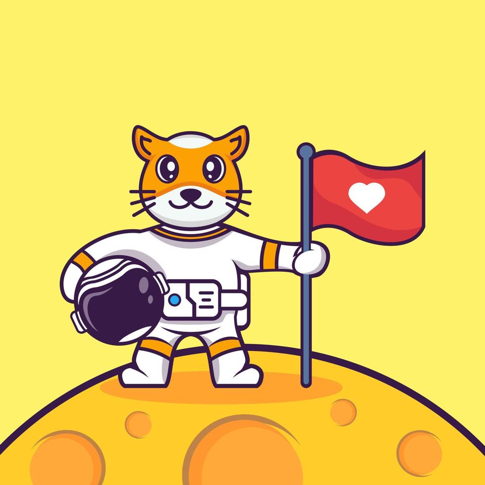 süße katze mit astronautenkarikaturvektorsymbolillustration vektor