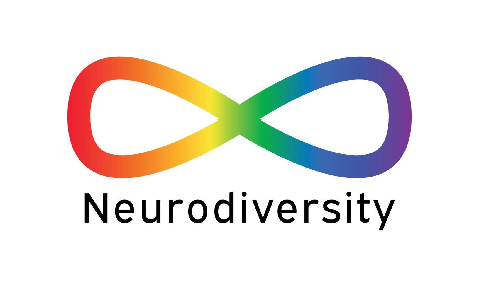 neurodiversitet symbol ikon - vektor regnbåge lutning oändlighet tecken. text neurodiversitet - klämma konst för affisch, baner, hälsning kort design