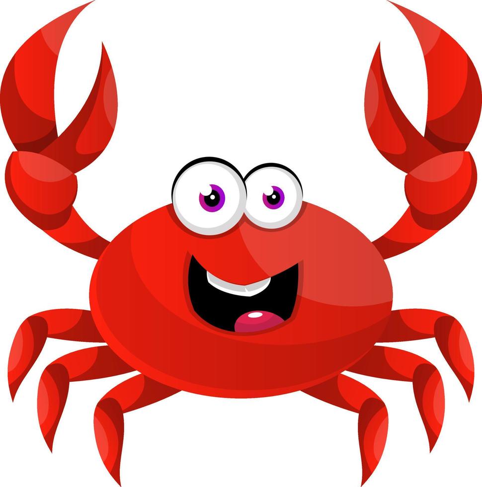 glückliche rote Krabbe, Illustration, Vektor auf weißem Hintergrund.