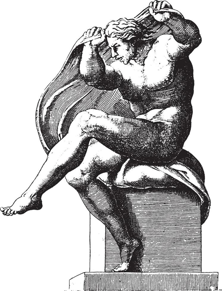 sittande naken, Adamo scultori, efter michelangelo, 1585, årgång illustration. vektor