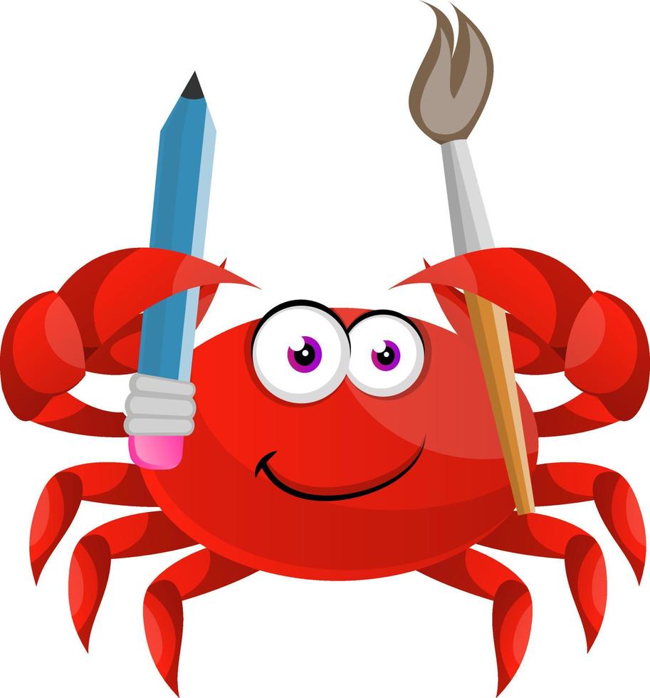 krabba med pensel, illustration, vektor på vit bakgrund.
