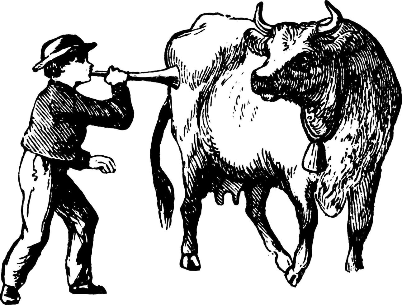 Junge bläst Horn, Vintage Illustration. vektor