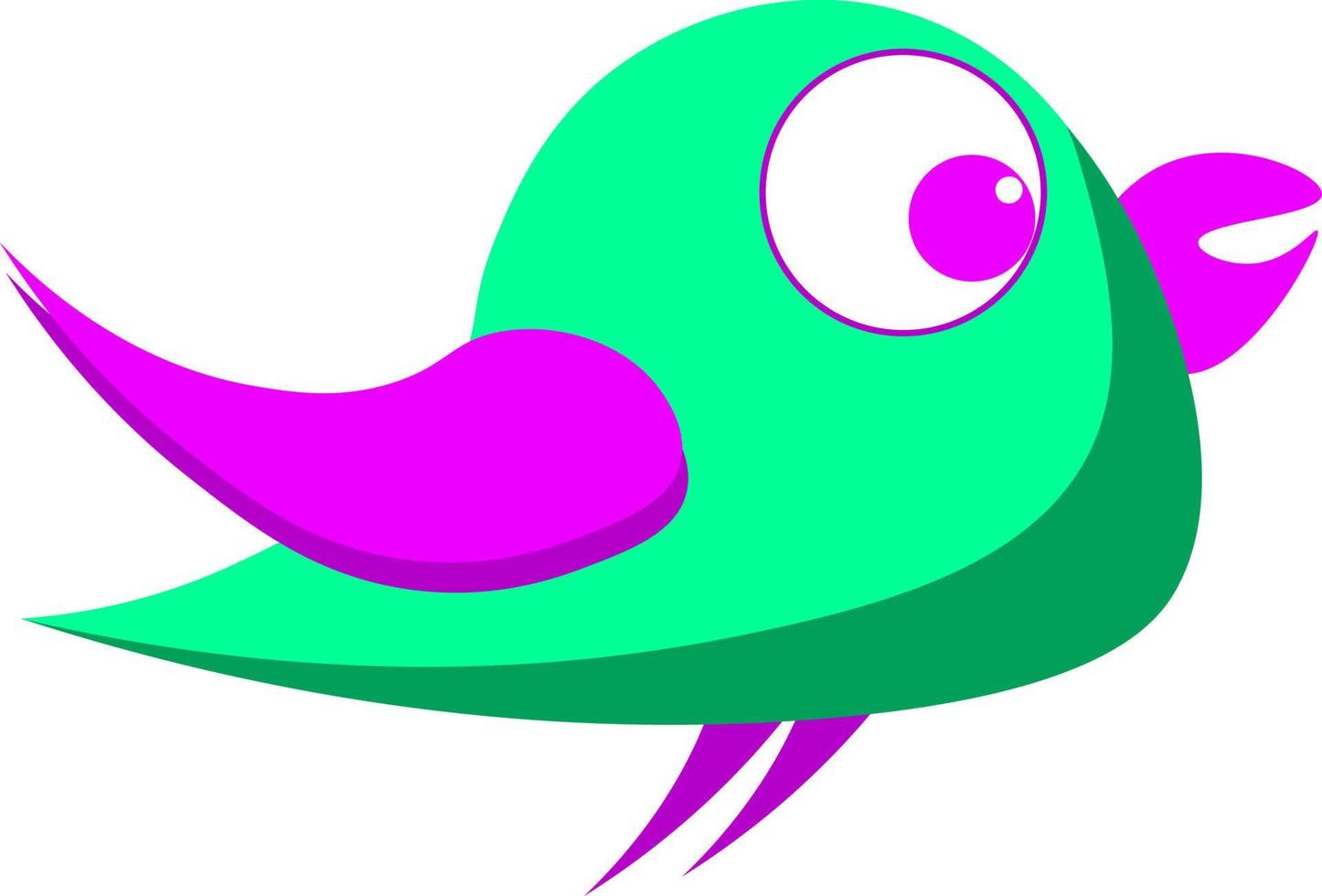 grüner Vogel mit lila Augen, Illustration, Vektor auf weißem Hintergrund.
