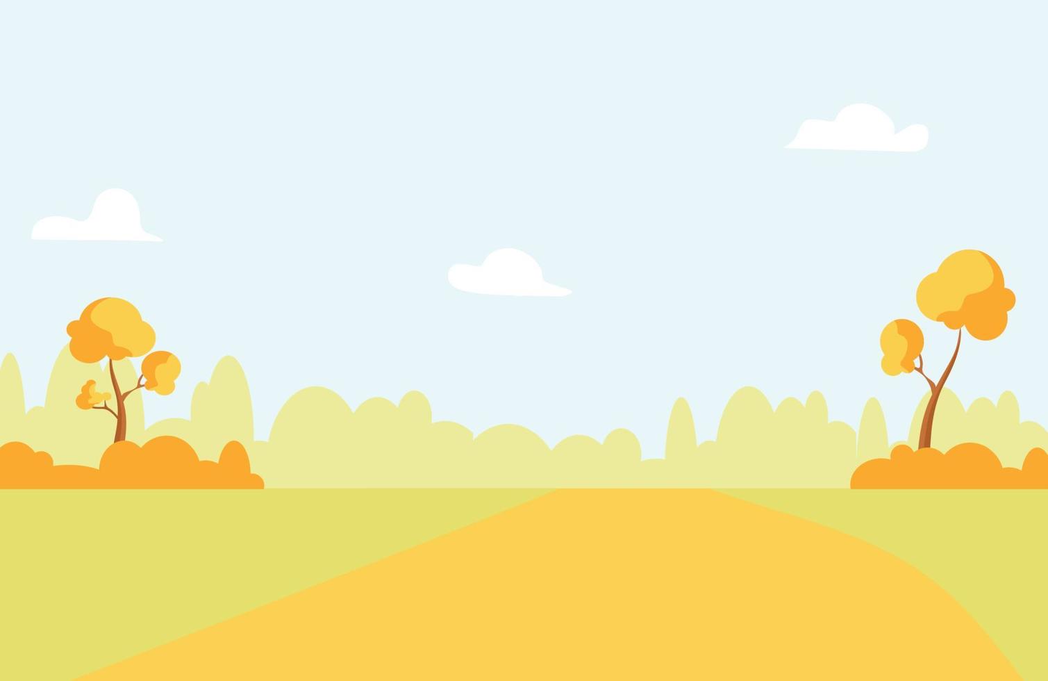 ländliche Herbstlandschaft mit Bäumen, Feldern und einer Straße. Vektor-Cartoon-Illustration vektor
