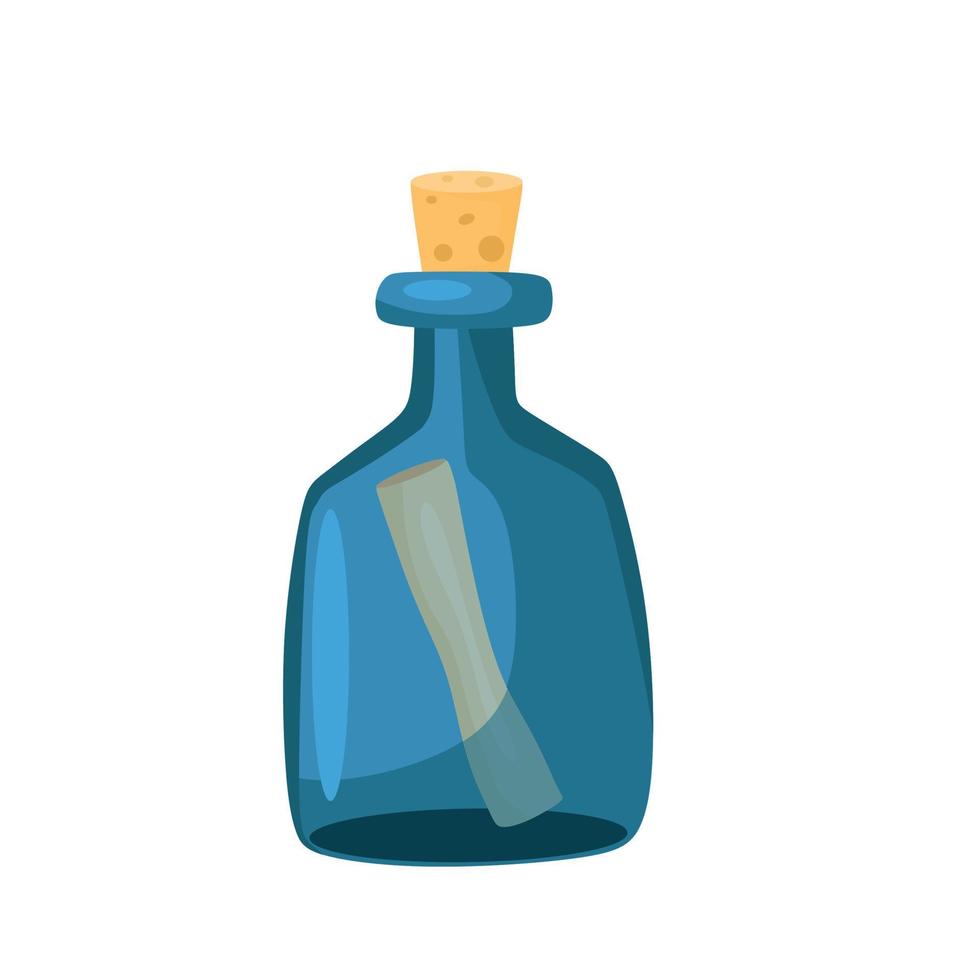 flaska med en notera inuti. vektor tecknad serie illustration