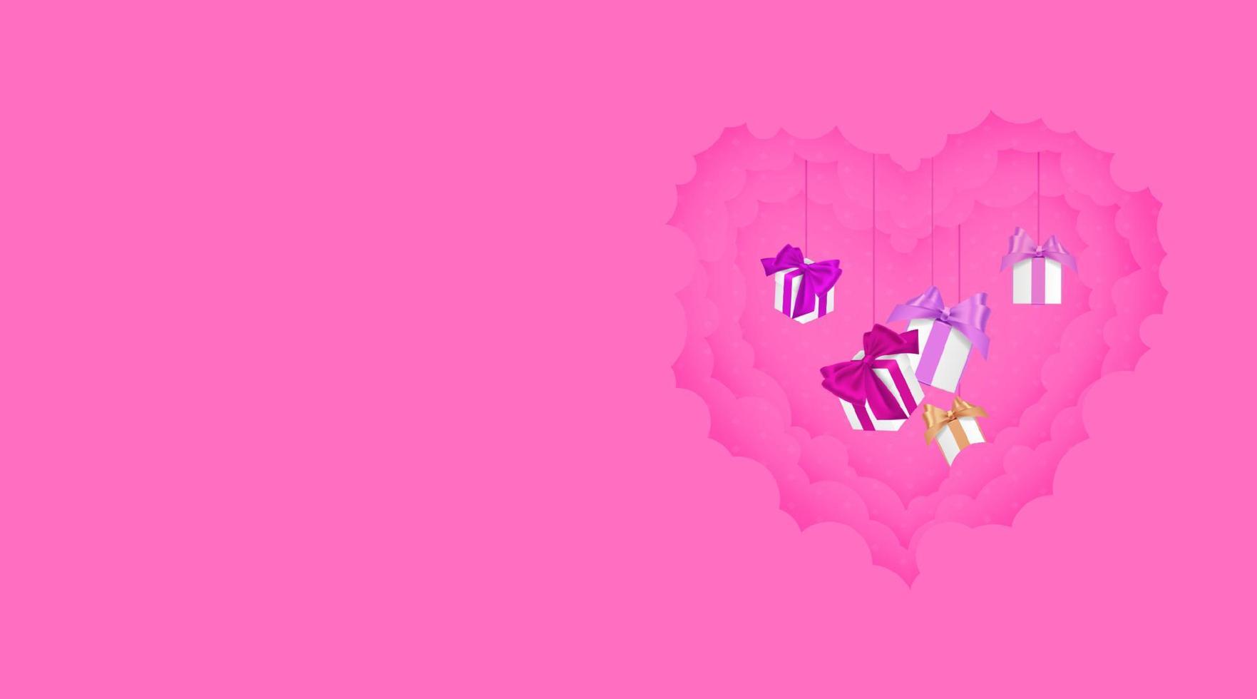 Papierschnitt Herzform 3D-Design Vektorillustration Liebe, 8. März und Valentinstag der Papierstilwolke mit Geschenk in den Wolken. Papierschnitt-Stil. Vektor rosa Abbildung