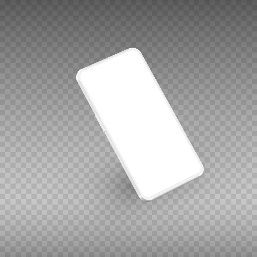 vit smartphone mockup. realistisk 3d mobiltelefon med tom skärm. vektor modern telefon mall isolerat på vit bakgrund. illustration av mobiltelefon smartphone, enhet 3d skärm