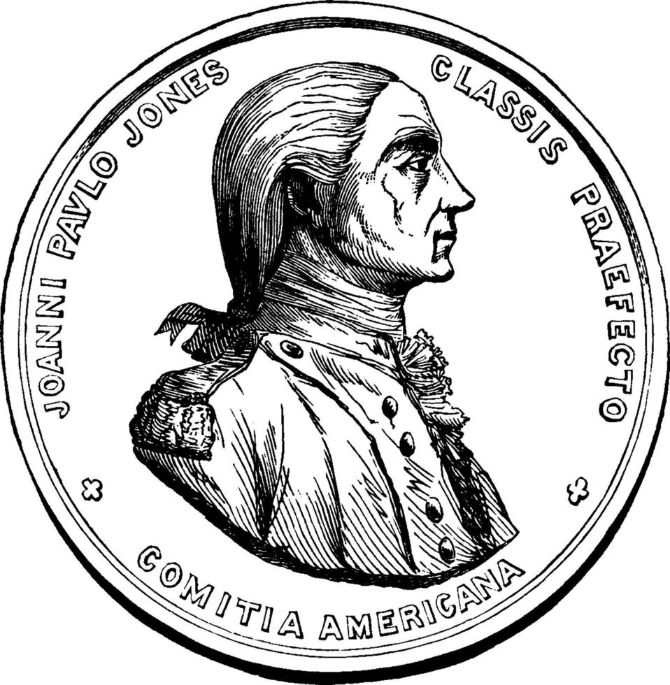 medalj tilldelats till john paul jones, främre, årgång illustration. vektor