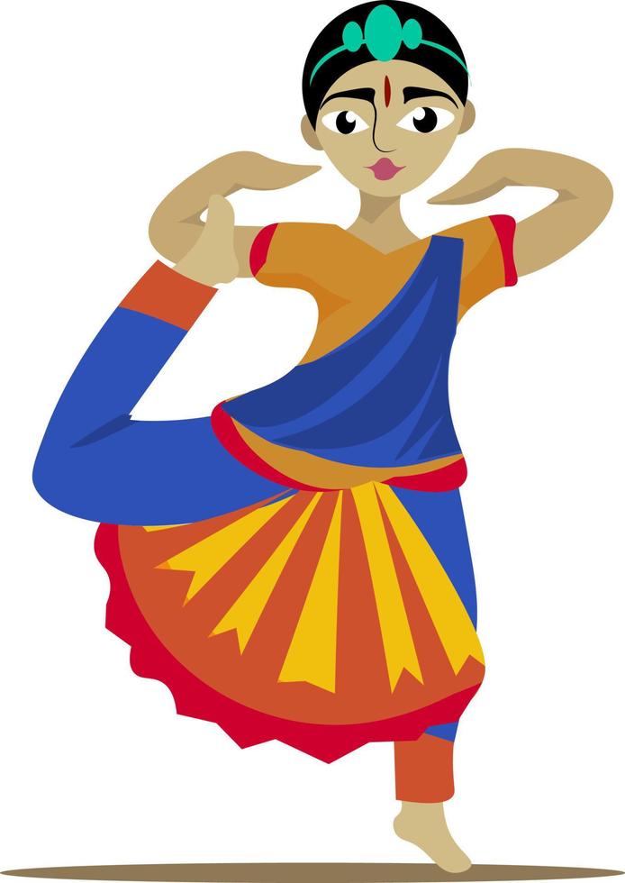 indisches Mädchen tanzen, Illustration, Vektor auf weißem Hintergrund.