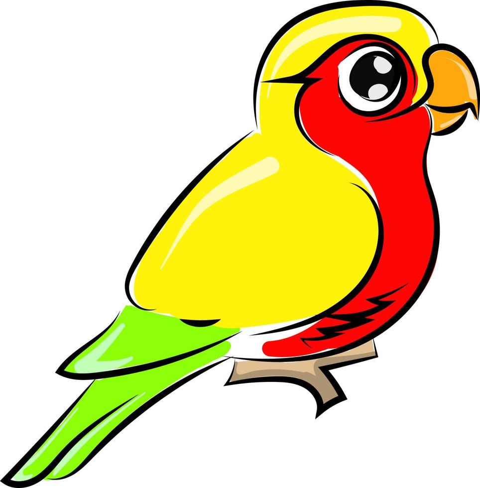 süßer kleiner Papagei, Illustration, Vektor auf weißem Hintergrund.