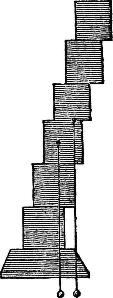 Centrum av allvar av stående block, årgång illustration. vektor