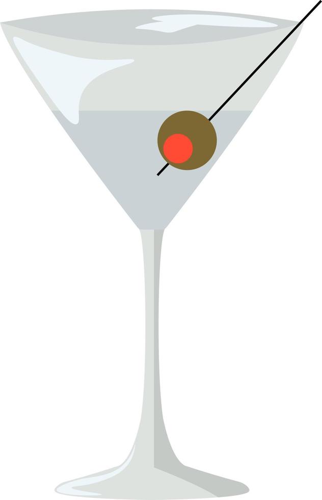 Martini med oliv, illustration, vektor på vit bakgrund.