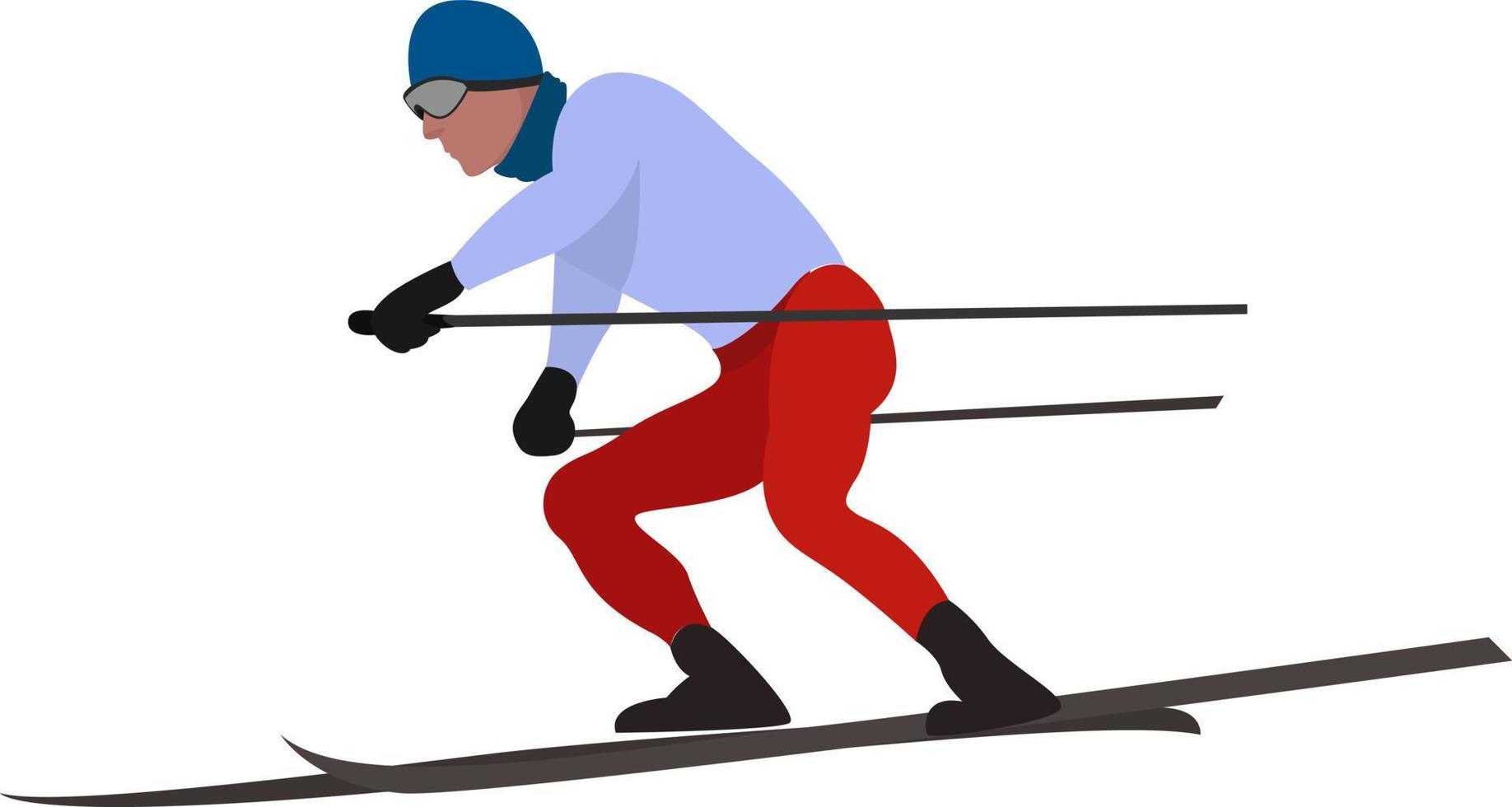 Mann beim Skifahren, Illustration, Vektor auf weißem Hintergrund