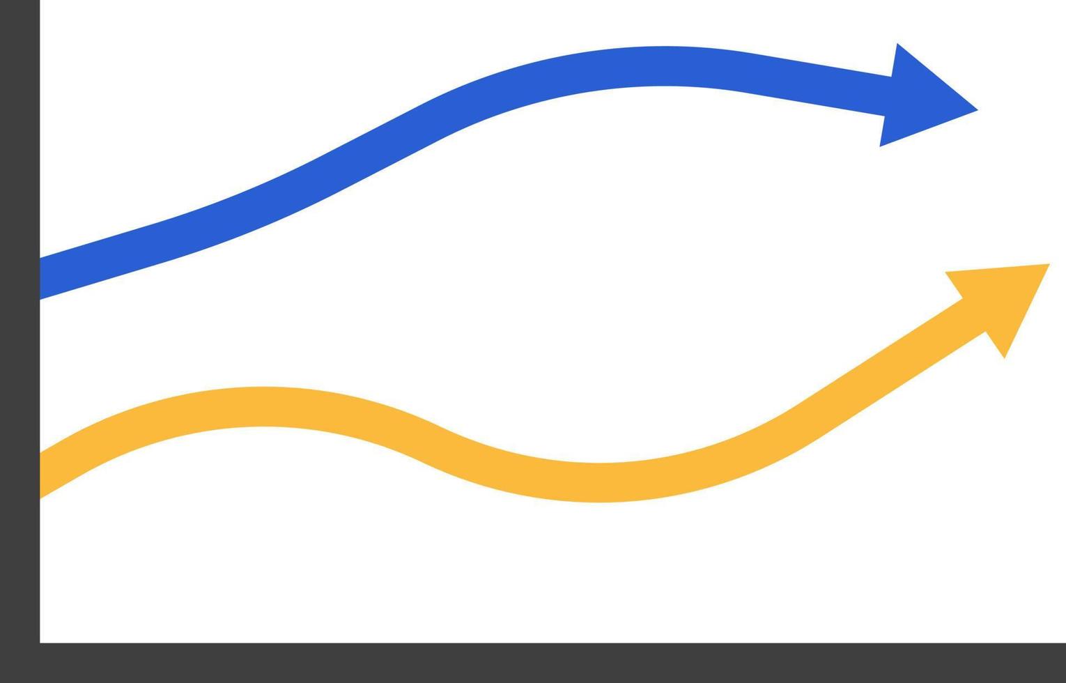 gelbe und blaue Pfeile Graph, Illustration, Vektor auf weißem Hintergrund.