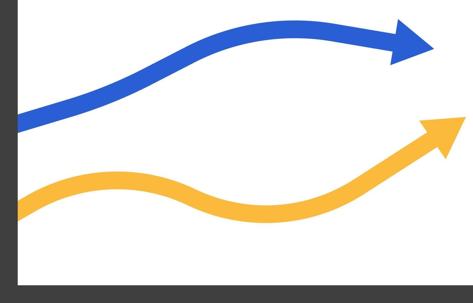 gul och blå pilar Graf, illustration, vektor på en vit bakgrund.