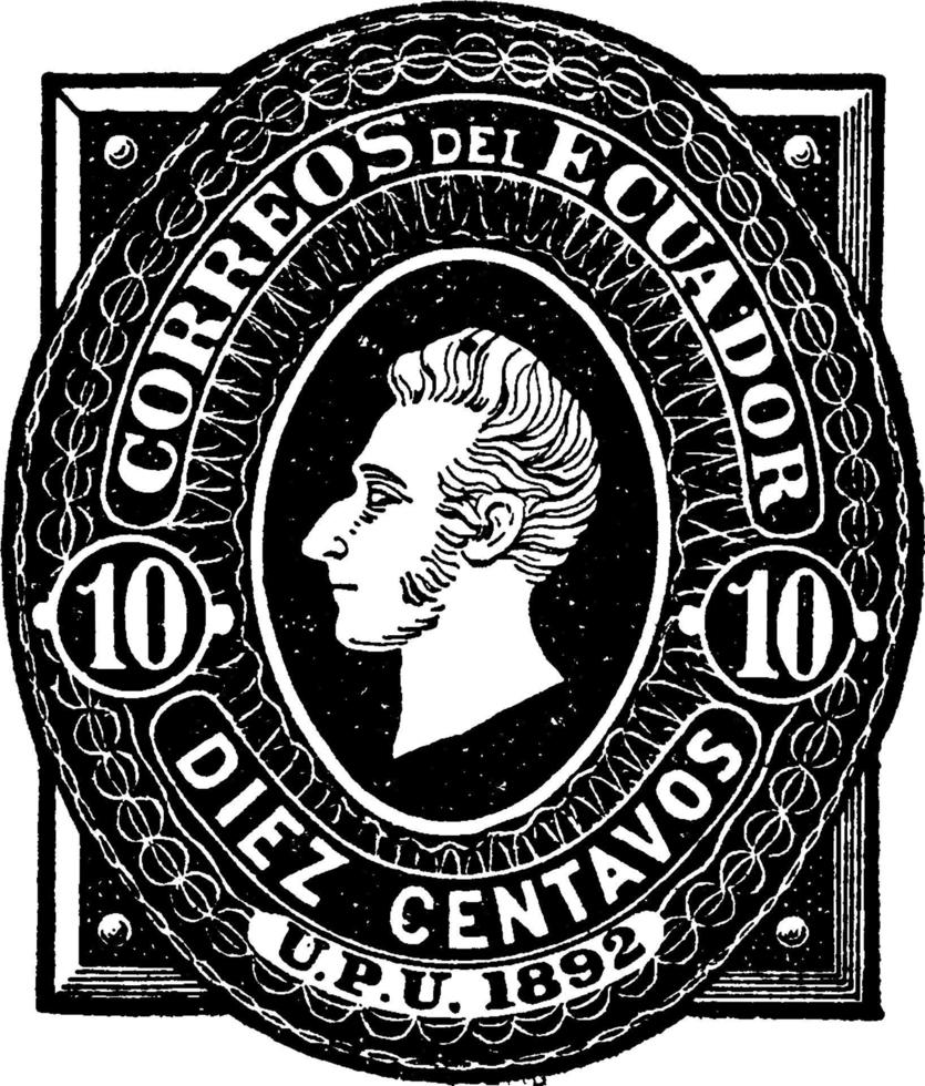 equador diez centavos kuvert, 1893, årgång illustration vektor