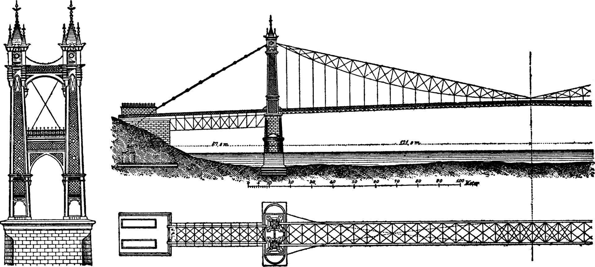 båge bro, årgång illustration. vektor