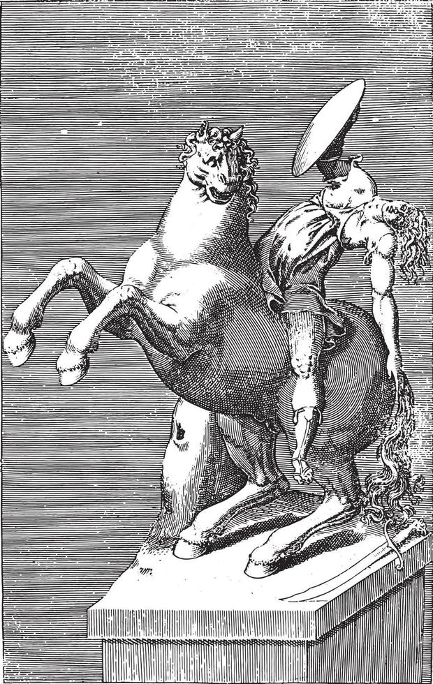 skulptur av ett amazon på häst, årgång illustration. vektor