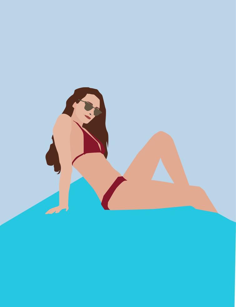 flicka i simning kostym, illustration, vektor på vit bakgrund.
