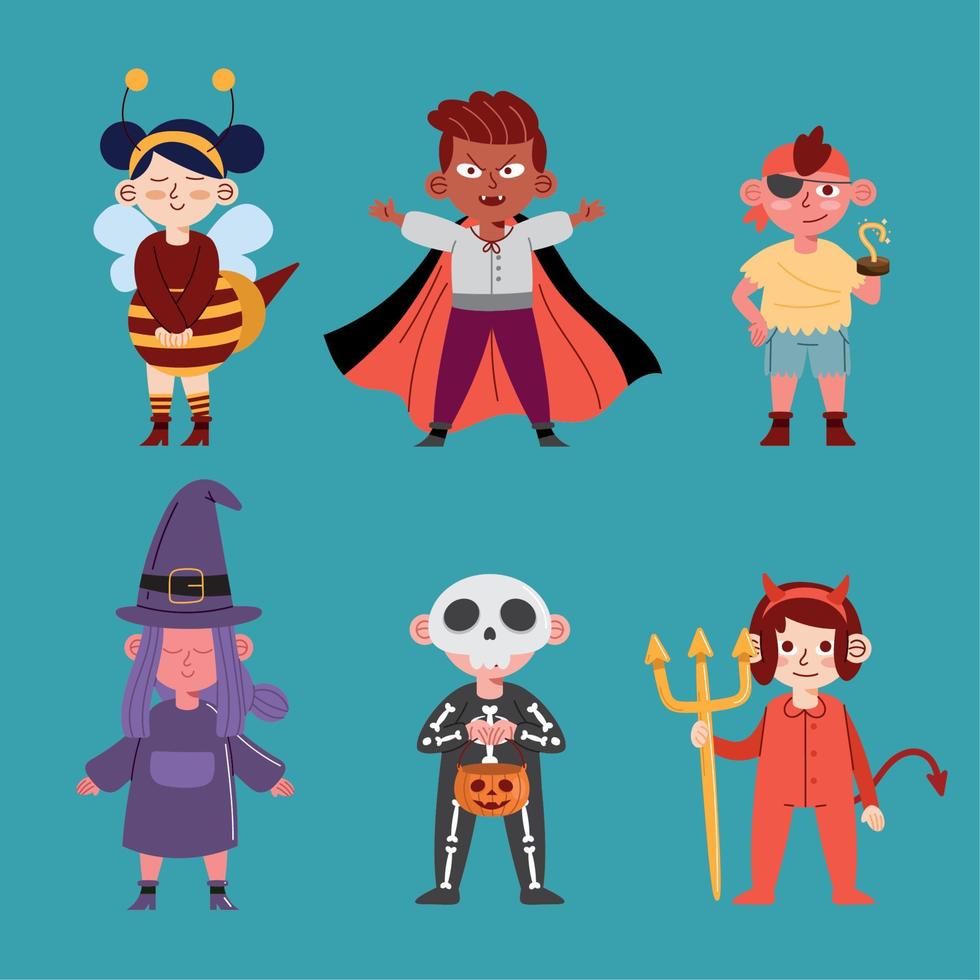 sex barn med halloween kostymer vektor