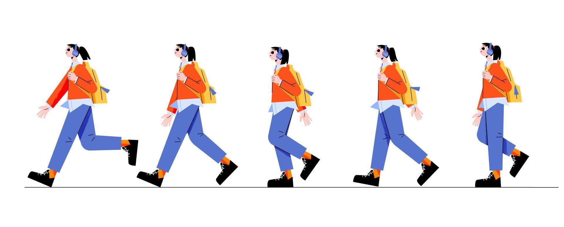 kvinna gående cykel sekvens för spel animering vektor