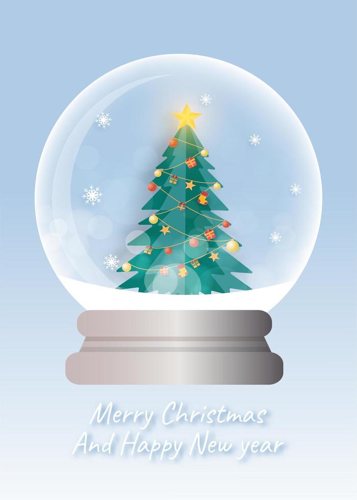 Weihnachtskarte mit Weihnachtsbaum in Schneekugel vektor