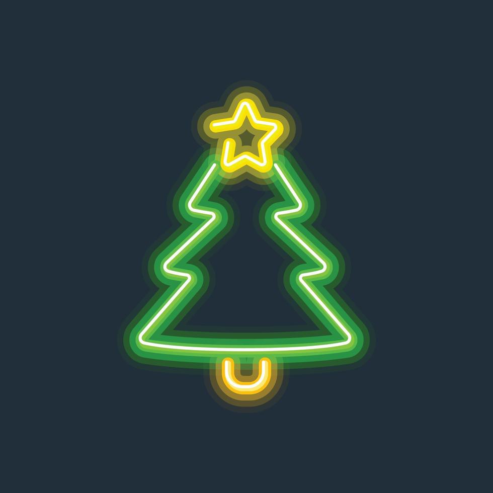 weihnachtsbaum leuchtende leuchtreklame harte randgradientenvektorillustration vektor