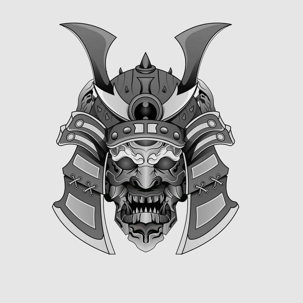 schwarze tätowierungen samurai-maske oni teufel japanische traditionelle kriegerhelmillustration. Militär- und Geschichtskonzept für Symbole und Embleme, die für Tätowierungen geeignet sind vektor