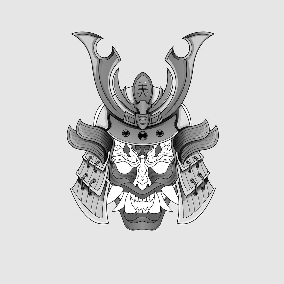 svart tatueringar samuraj mask på i jäkel japansk traditionell krigare hjälm illustration. militär och historia begrepp för symboler och emblem mallar lämplig för tatueringar vektor