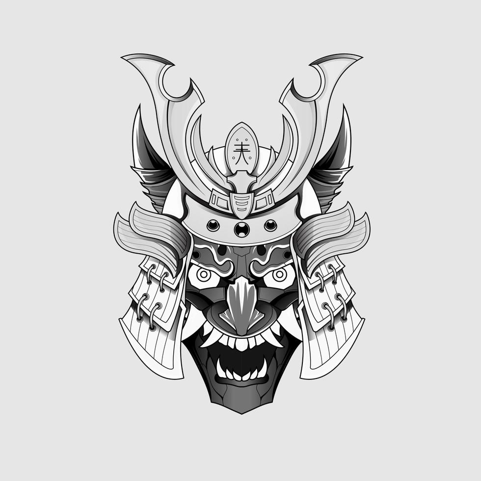 svart tatueringar samuraj mask på i jäkel japansk traditionell krigare hjälm illustration. militär och historia begrepp för symboler och emblem mallar lämplig för tatueringar vektor