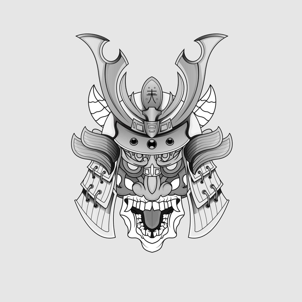 svart tatueringar samuraj mask på i jäkel japansk traditionell krigare hjälm illustration. militär och historia begrepp för symboler och emblem mallar lämplig för tatueringar vektor