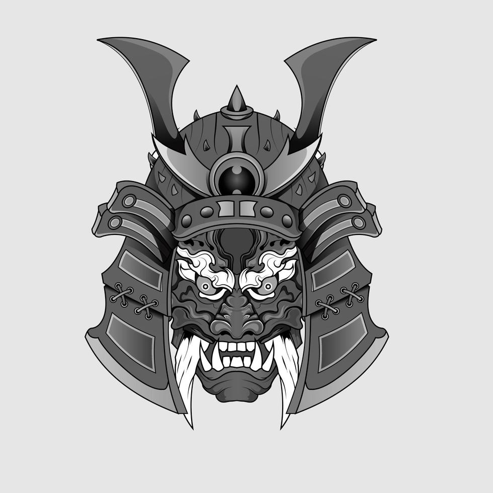 schwarze tätowierungen samurai-maske oni teufel japanische traditionelle kriegerhelmillustration. Militär- und Geschichtskonzept für Symbole und Embleme, die für Tätowierungen geeignet sind vektor