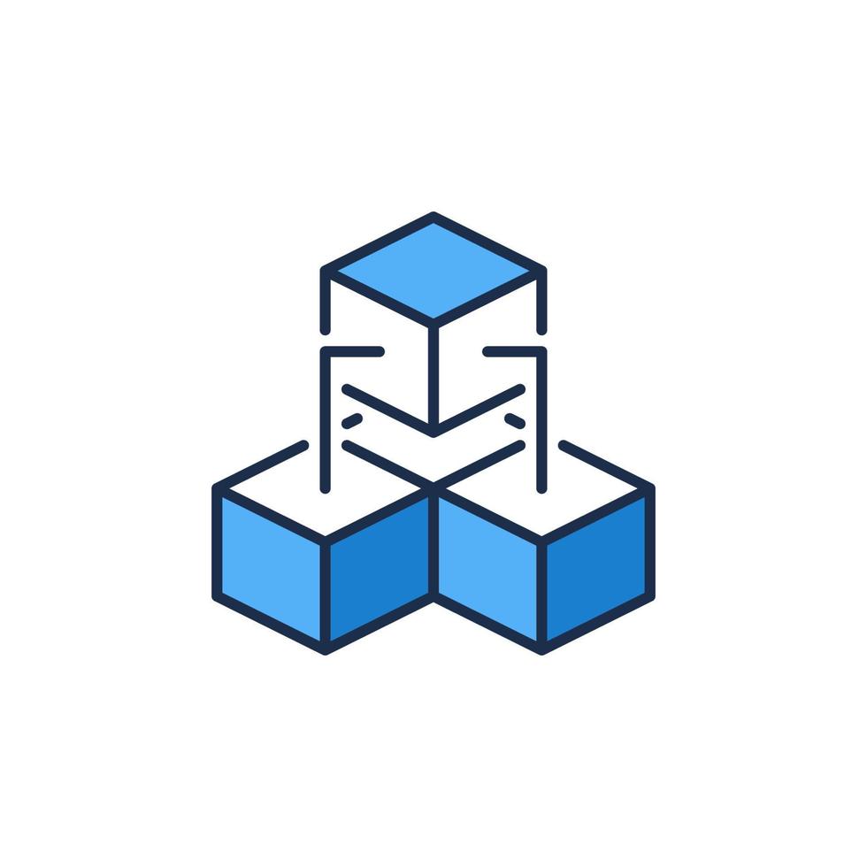 Drei verbundene Blöcke - Blockchain-Technologie Vektor blaues Symbol