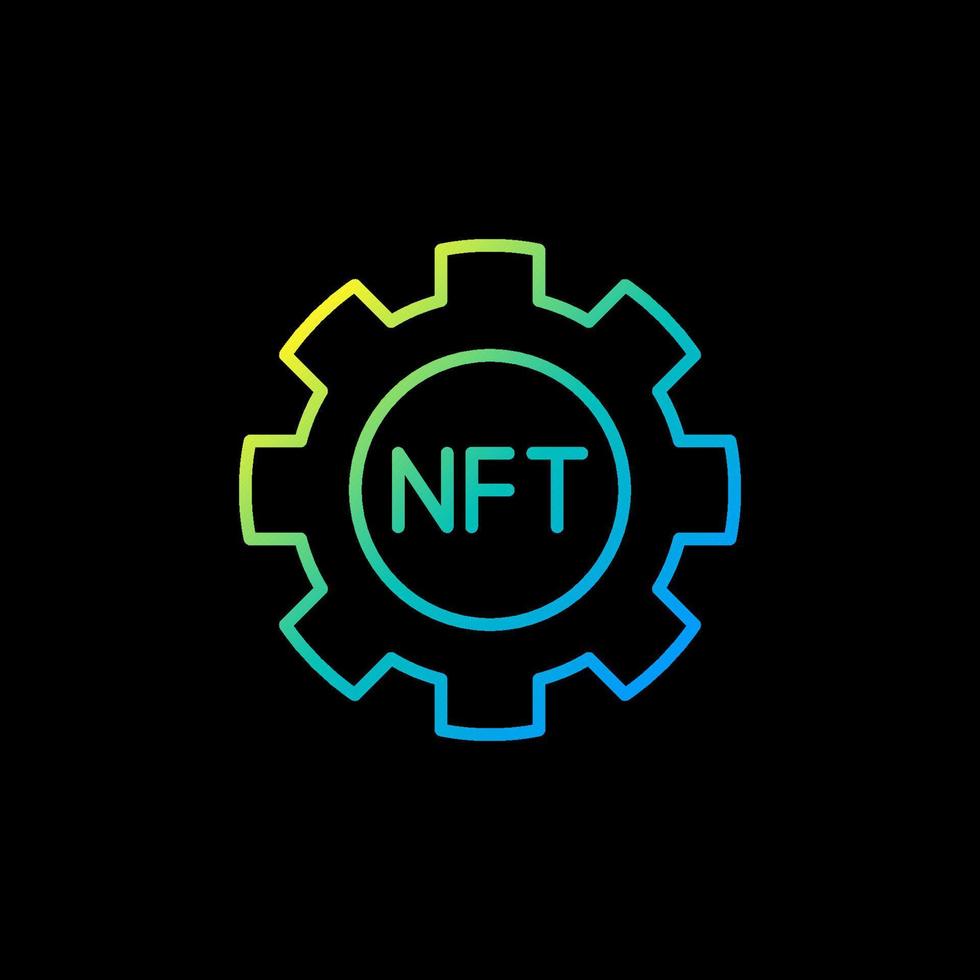 nft Zahnrad oder Zahnrad linearer Vektor kreatives Symbol. nicht fungibles Token-Gliederungssymbol