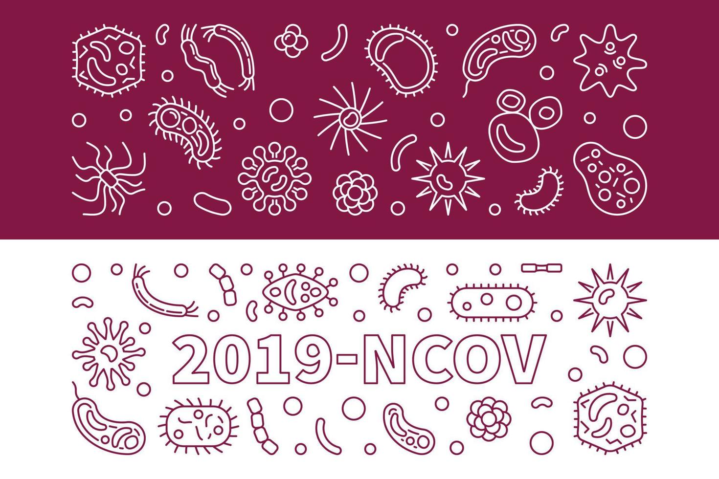 2019-ncov Virus Umrissvektor horizontale Banner gesetzt vektor