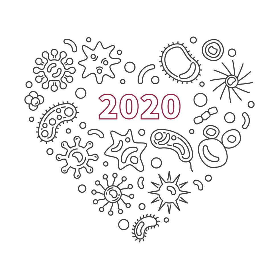 2020 Viren in linearer Illustration des Herzformvektorkonzepts vektor