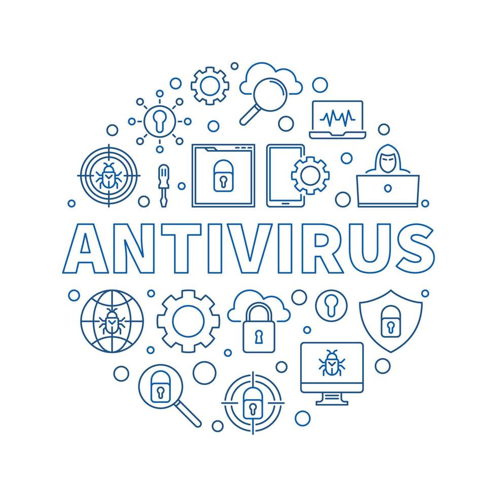 Antivirus-Vektor runder Virenschutz skizziert blaue Illustration vektor