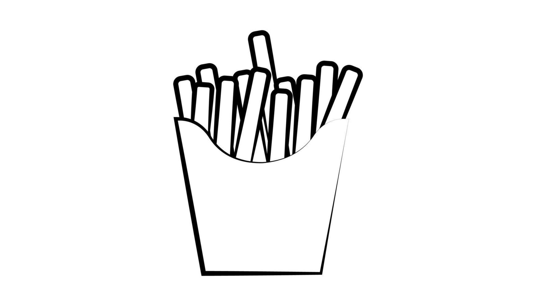 svart och vit illustration, vektor illustration på vit bakgrund. franska frites i penna skiss stil. utsökt och ohälsosam lunch. snabb mat mat för en snabbt bita