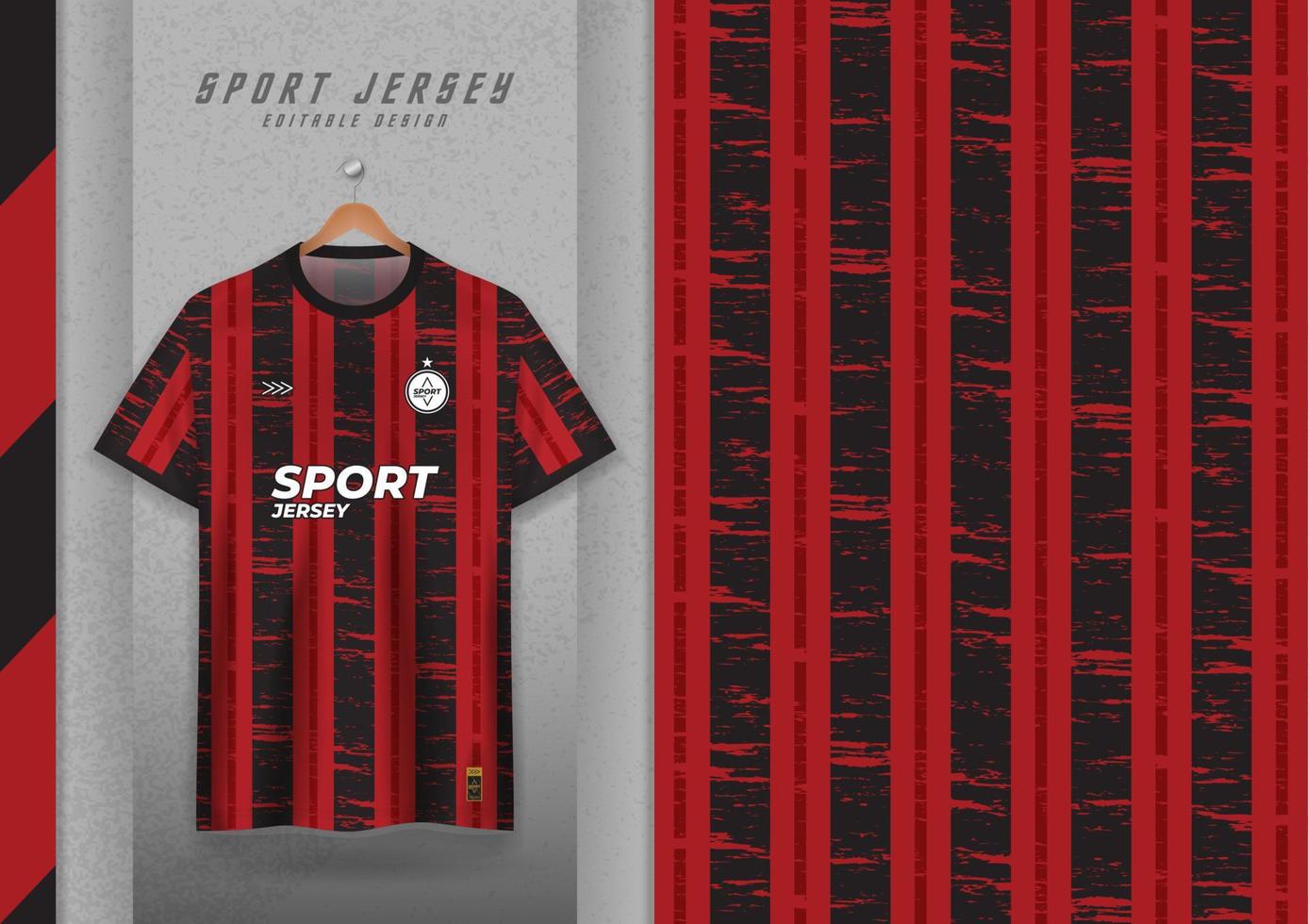 Stoffmusterdesign für Sport-T-Shirts, Fußballtrikots, Lauftrikots, Sporttrikots, schwarze und rote Streifen. vektor