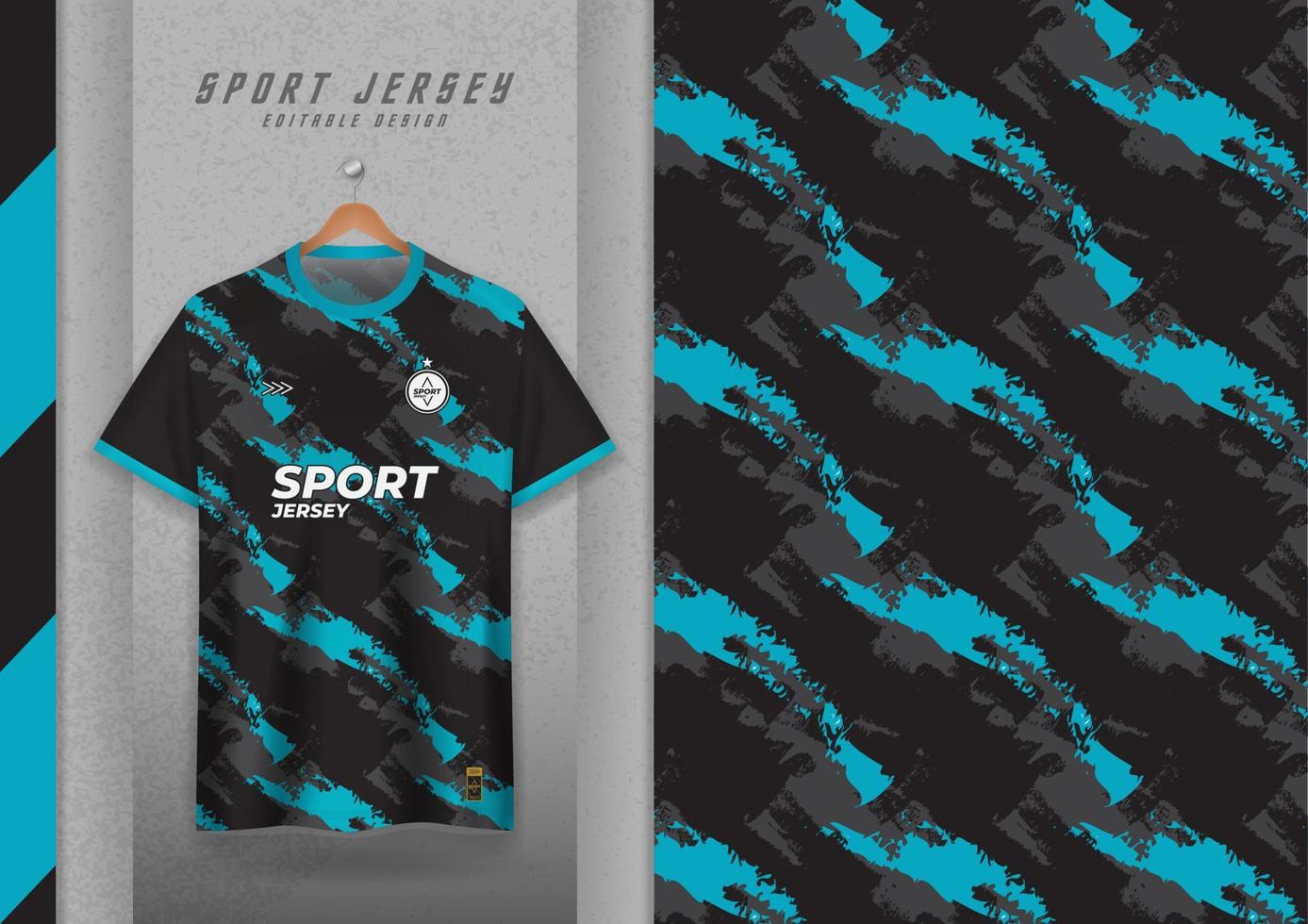 Stoffmusterdesign für Sport-T-Shirts, Fußballtrikots, Lauftrikots, Trikots, Turntrikots, schwarz mit blauen Streifen. vektor