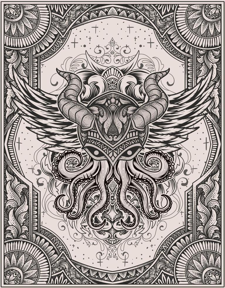 Illustration Vintage Oktopus mit Gravur Ornament-Stil vektor