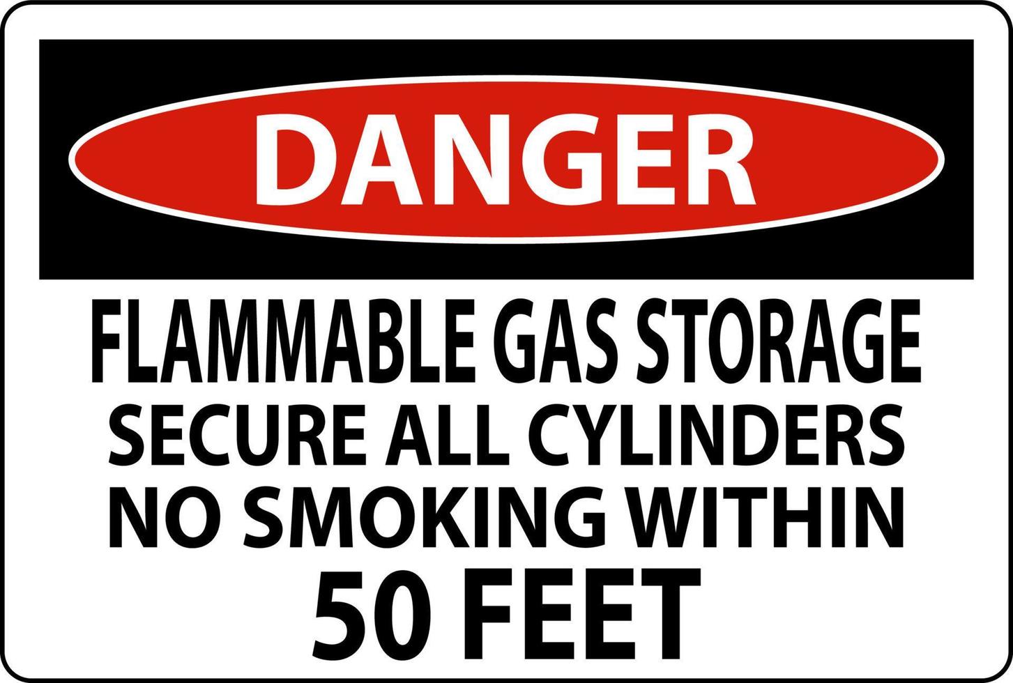 Warnschild Lagerung von brennbaren Gasen, alle Flaschen sichern, Rauchverbot im Umkreis von 50 Fuß vektor