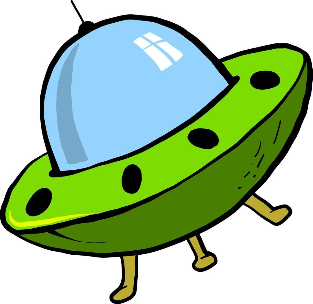 grön utomjording ufo, illustration, vektor på vit bakgrund.