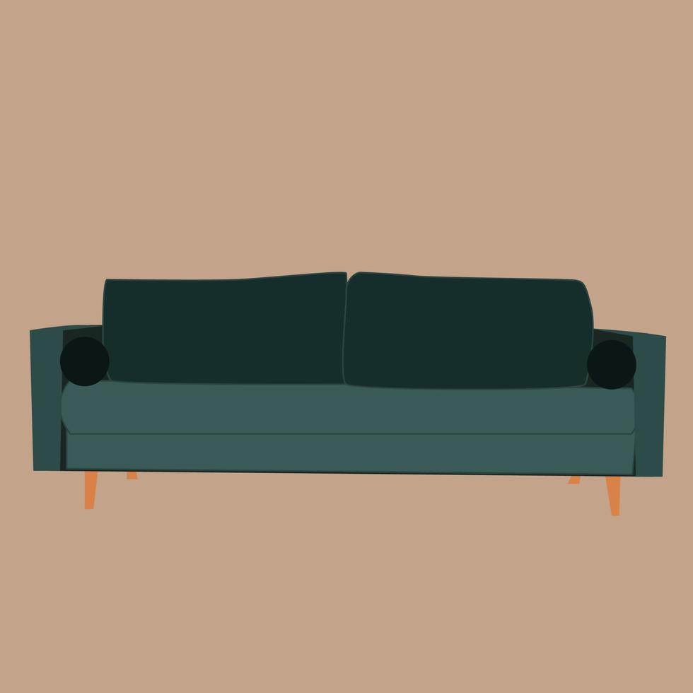 grünes Sofa, Illustration, Vektor auf weißem Hintergrund.