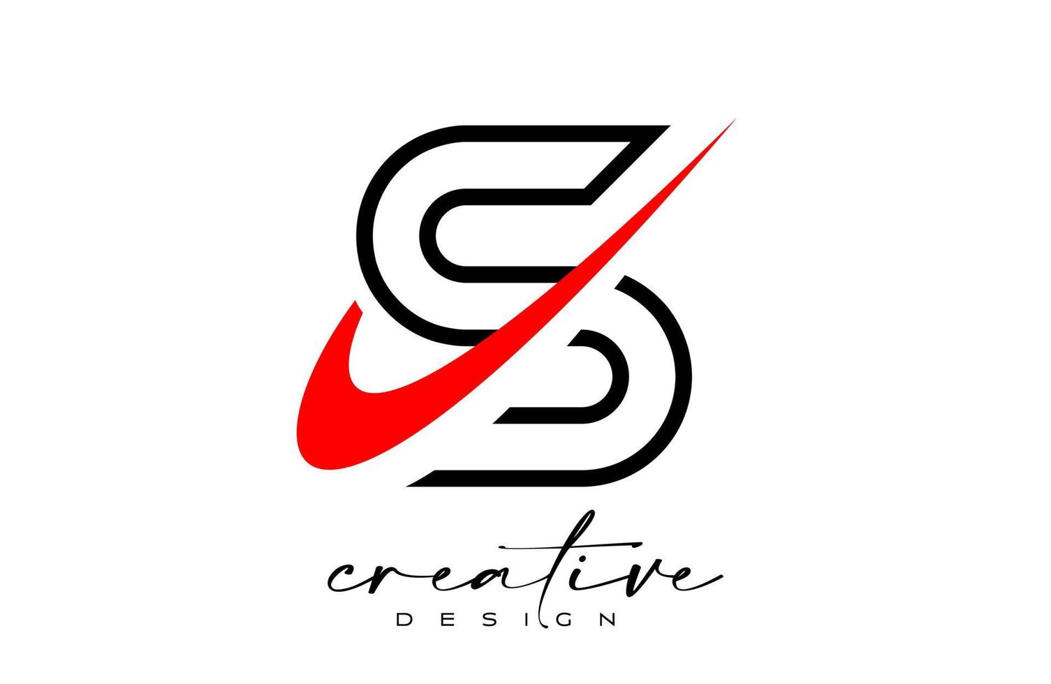 umriss s brief logo design mit kreativem roten swoosh. Anfangssymbol des Buchstabens mit gebogenem Formvektor vektor