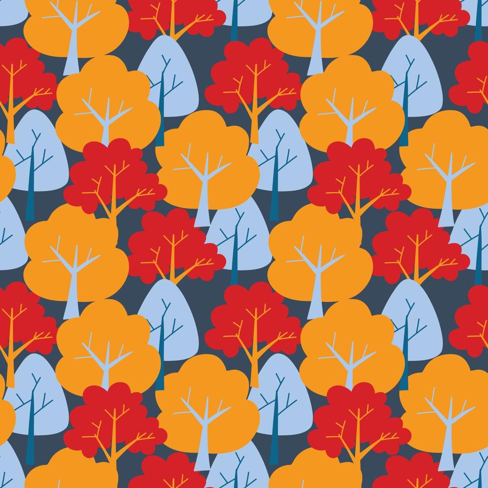 vektor mönster med söt scandinavian flerfärgad träd i de stil av klotter, kram, mysigt skog, natur. mönster för tyger, vykort, gåva omslag, pyjamas.