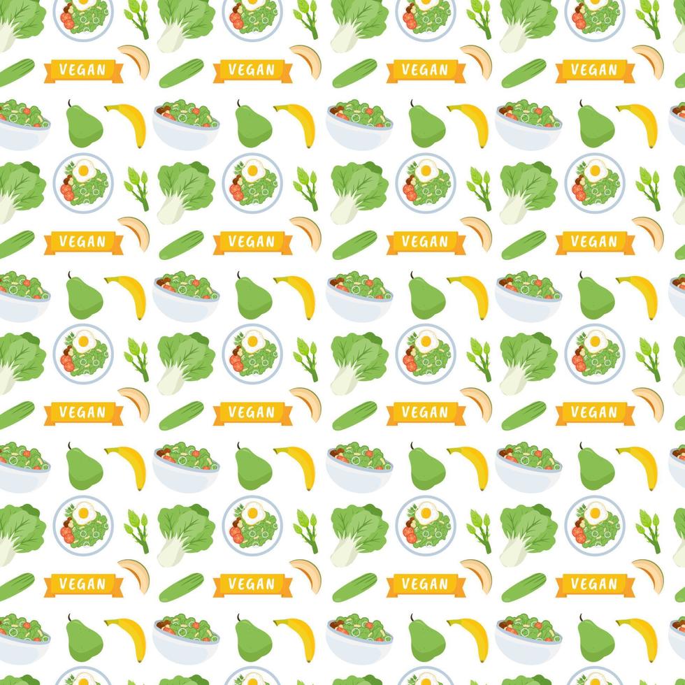 vegetarian, frukt och grönsaker sömlös mönster design med färsk, organisk och naturlig mat i hand dragen platt tecknad serie bakgrund illustration vektor