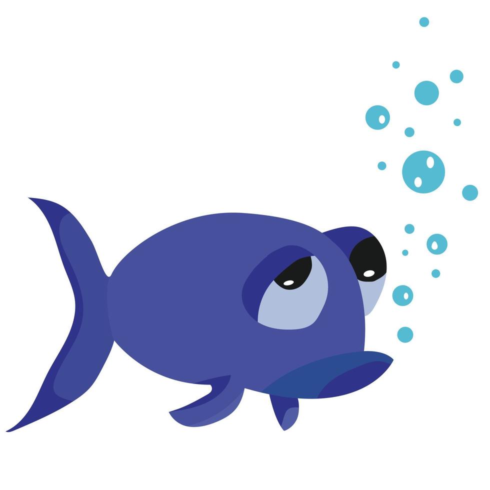 Cartoon-Fisch mit einem traurigen Gesicht. meer oder meerestier auf isoliertem hintergrund. lustiger Fischcharakter vektor